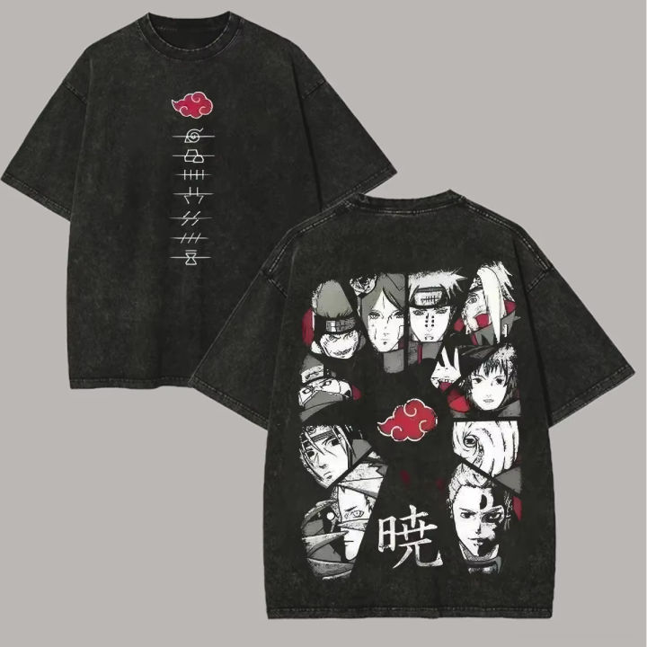 Akatsuki Naruto Pain Itachi Cotton Washed T-shirt 2026 Summer New Retro Style Retro Street Dress Anime Pattern Men's T-shirt
