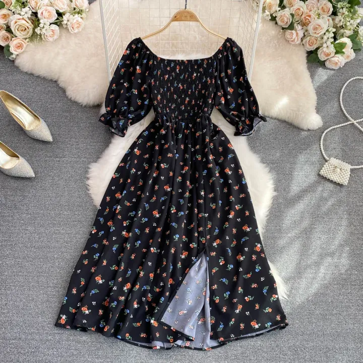 2026%20Fashion%20New%20Summer%20Flower%20Print%20Long%20Dress%20Women%20Vintage%20Square%20Neck%20Ruched%20Chest%20Split%20%20Sundress%20Party%20Vestidos%20-%20Image%202