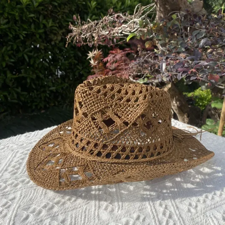 Straw%20Hat%20for%20Women%20Men%20Summer%20Handmade%20Classic%20Vintage%20Hollow%20Out%20%20Western%20Curled%20Wide%20Brim%20Sun%20Hat%20Fishing%20Hat%20Climbing%20Cap%20-%20Image%204