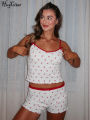 Hugcitar Cherry Print 2 Pcs Matching Sets Slips Bows  Slim Crop Camis Top Shorts Summer Casual Women Outfit Festival Workout. 