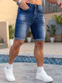 Men Denim Jeans Pants Clothing Trousers Shorts Men's Dark Wash Rolled Cuff Casual Denim Shorts.