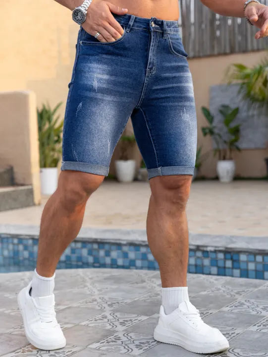 Men%20Denim%20Jeans%20Pants%20Clothing%20Trousers%20Shorts%20Men's%20Dark%20Wash%20Rolled%20Cuff%20Casual%20Denim%20Shorts%20-%20Image%204