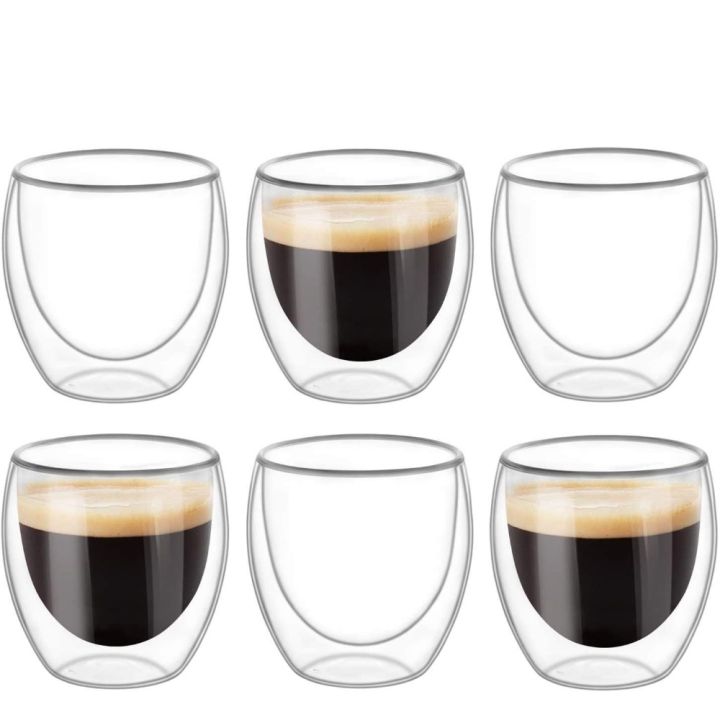 2/4/6PC 80ML/250ML/350ML/450ML Double Walled Glass Coffee Cup Insulated