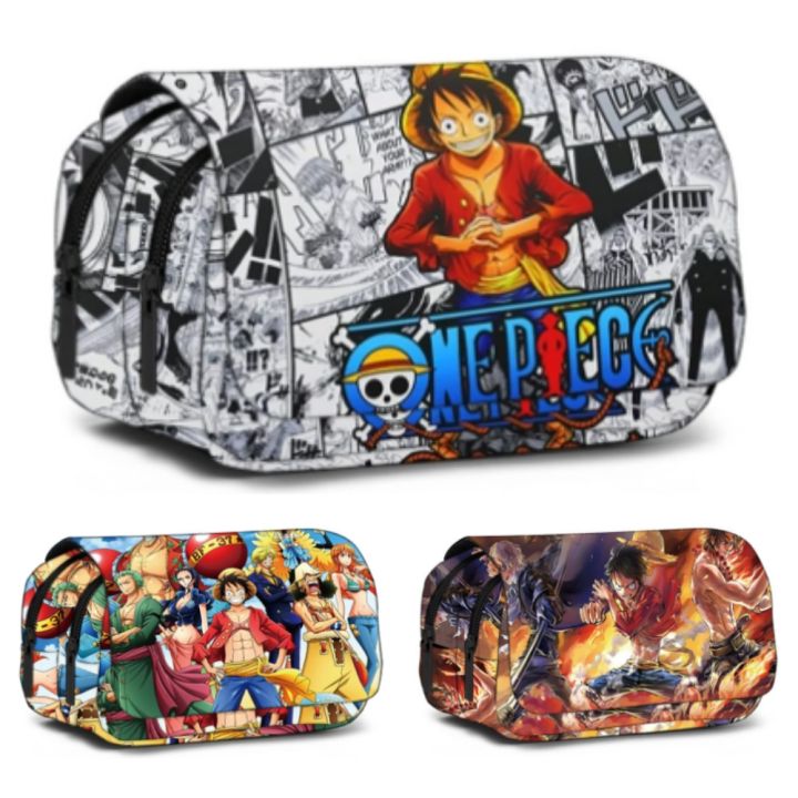 One Piece Pencil Bag Cartoon Large Capacity Pen Case Luffy Zoro Anime