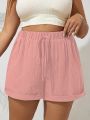 Plus Size High Waist Casual Shorts for Women Comfortable Lightweight with Elastic Waistband and Drawstring.