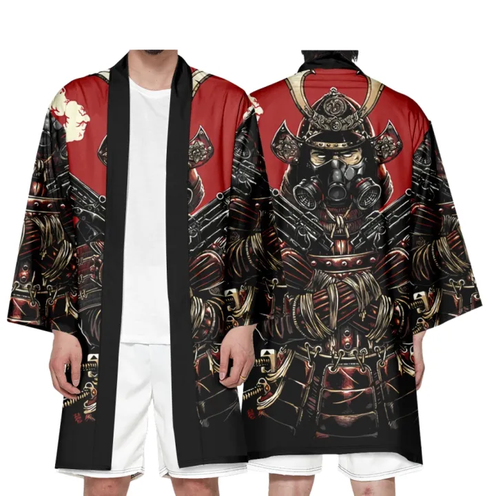 Open Samurai Robe Men's Japanese Traditional Long Samurai Kimono Yukata Harajuku Black ...