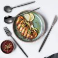 Stainless steel cutlery set, black, 20 pieces; Portuguese stainless steel cutlery for 5 people; elegant Western cutlery; dishwas.