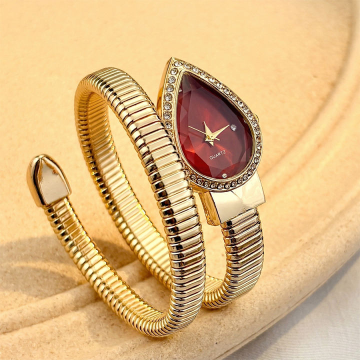 Elegant Ladies' Water-Drop Headed Watch with Snake-Shaped Band