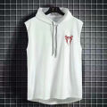 Summer Hooded Sweatshirt New Men's Sleeveless Loose T-Shirt Solid Color Lightweight Hooded Sweatshirt Fitness Breathable Collar. 