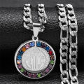Colorful Crystal Saint Benedict Medal Necklace Women Men Stainless Steel Gold Color Chain Necklaces Jewelry San Benito N8391S05. 