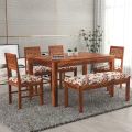 Ramdoot Furniture CNC Solid Sheesham Wood Dining Table 6 Seater | Six Seater Wooden Table with Four Chairs and 1 Bench with Flower Cushion| Dining Room Set for Restaurant | Rosewood, Honey Finish. 