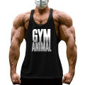 GYM ANIMAL Print Y Back Fitness Stringer Tank Top Mens Cotton Muscle Sleeveless Shirt Bodybuilding Clothing Workout Singlets. 