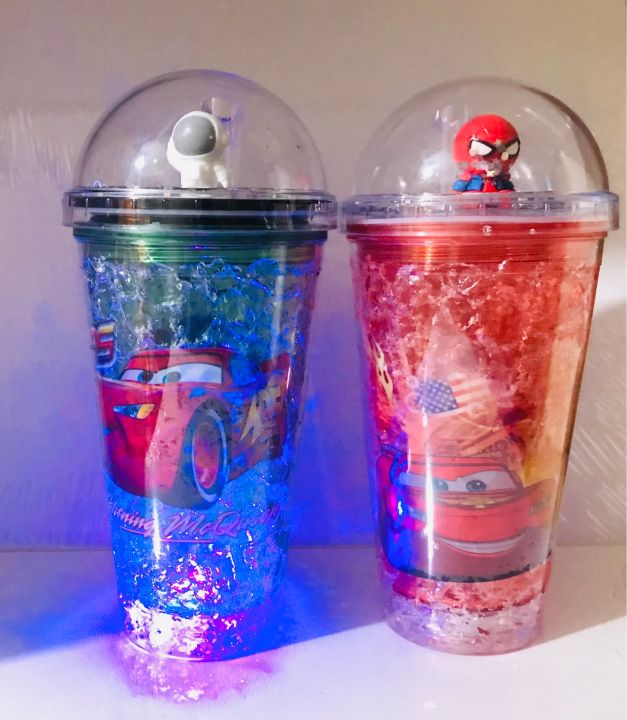 McQueen Car Character LED Sipper with Straw for Boys Water Bottle / Sipper Glass Tumbler / Light Sipper for Boys Acrylic Sipper / LED Sipper Bottle For Kid ( Pack of 1 )