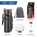 F07 Extendable Selfie Stick Desktop Tripod Phone Stand Mini Portable Quadpod for Cell Phone Video Recording with Zoom Remote.