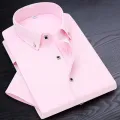 High Quality Non-ironing Men Dress Shirt Short Sleeve New Solid Male Clothing Fit Business Shirts White Blue Navy Black Red. 