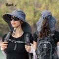 Summer Hat Women Outdoor UV Anti Neck Protection Sun Visor men Fishing Hiking Wide Brim Shawl Sunscreen Ponytail Cap undefine. 