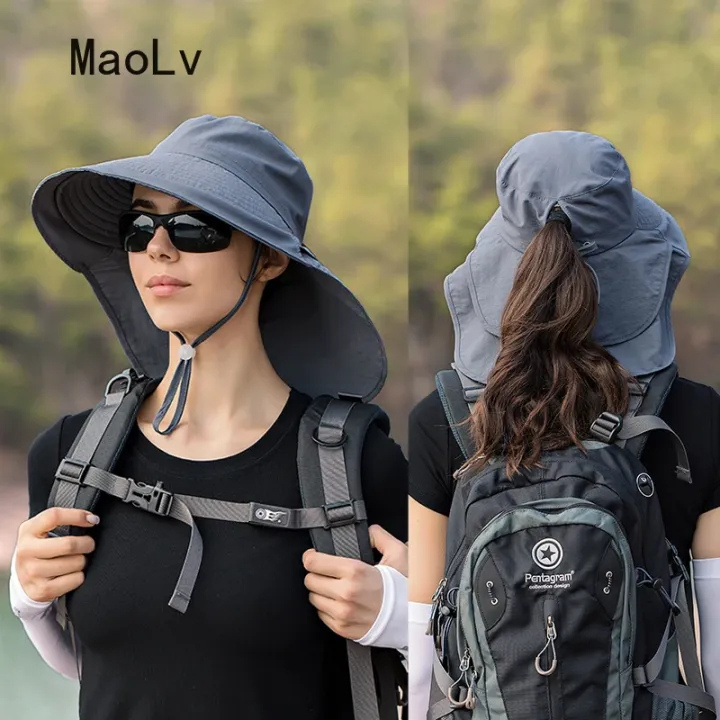 Summer%20Hat%20Women%20Outdoor%20UV%20Anti%20Neck%20Protection%20Sun%20Visor%20men%20Fishing%20Hiking%20Wide%20Brim%20Shawl%20Sunscreen%20Ponytail%20Cap%20undefine%20-%20Image%206