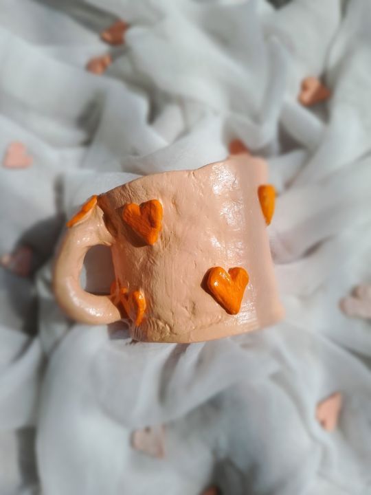 handmade " love hearts pattern cup" made with air hardening clay