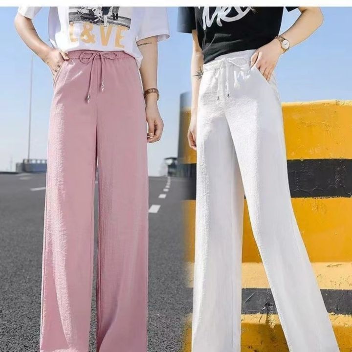Plus%20size%20Women%20Ankle-Length%20Wide%20Leg%20Pants%20Casual%20Summer%20Solid%20Elastic%20Waist%20Loose%20Ice%20Silk%20Pants%20Spring%20Summer%20Female%20Trousers%20-%20Image%202