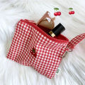 Red Cherry Canvas Makeup Bag, Portable and Easy to Carry. Red Plaid, Large Capacity Cosmetic Lipstick Storage Bag.. 