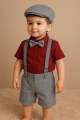Little Gentleman’s Summer Set – Bow Tie, Suspenders, Bow tie, Shorts & Maroon Shirt for Boys. 
