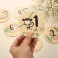 7pcs Newborn Photography Props Baby Milestone Card Animal Print Wooden Monthly Recording Commemorative Cards Baby Shower Gifts. 