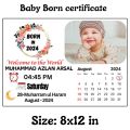Premium Quality Custom Baby Born Photo Frame Certificate with Date Calendar and Personalized Design. 
