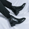 New Waterproof British Riding Boots Men's Fashionable Ankle Boots Casual and Versatile High-Top Leather Shoes Men's Trend. 