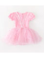 Girls Beaded Dress Stretch Breathable Short Sleeve Ballet Tutu Bodysuit for Dance Performance Kids Costume Size 100-140. 