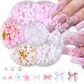 1Box 3D Bowknot Flower Nail Art Decorations with Steel Beads& Imitation Pearls Ribbon Nail Charms Y2K Bow Manicure Accessories *. 