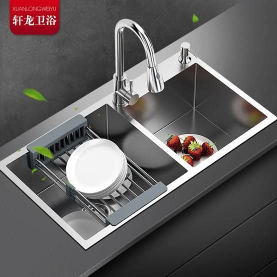Kitchen Sink Stainless steel Double bowl Handmade  18x32 Matt Finish (Basket + waste pipe)