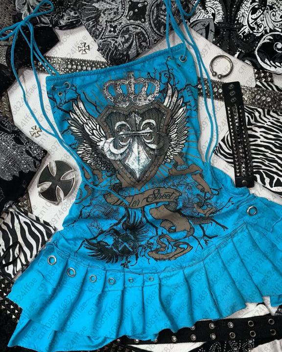 Aesthetic%20Y2k%20girl%20suspenders%20Top%20Y2k%20Clothes%20blue%20Gothic%20bow%20Slimming%20Bottom%20for%20Women%20dress%20%20Girls%20high%20street%20character%20-%20Image%203