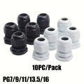 10pcs PG7 -PG16 for 3-14mm  Wire Cable White Black Nylon Plastic Connector  Waterproof Cable Gland Plastic Cable Entry IP67. 