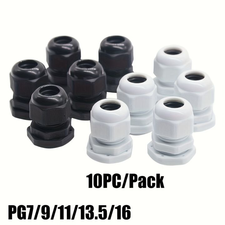 10pcs PG7 -PG16 for 3-14mm  Wire Cable White Black Nylon Plastic Connector  Waterproof Cable Gland Plastic Cable Entry IP67