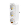 Cableless 3-Fold Multiplug: Dual Schuko Wall Adapter Plug, 3680W Max Rated for 250V/16A Direct Connection. 