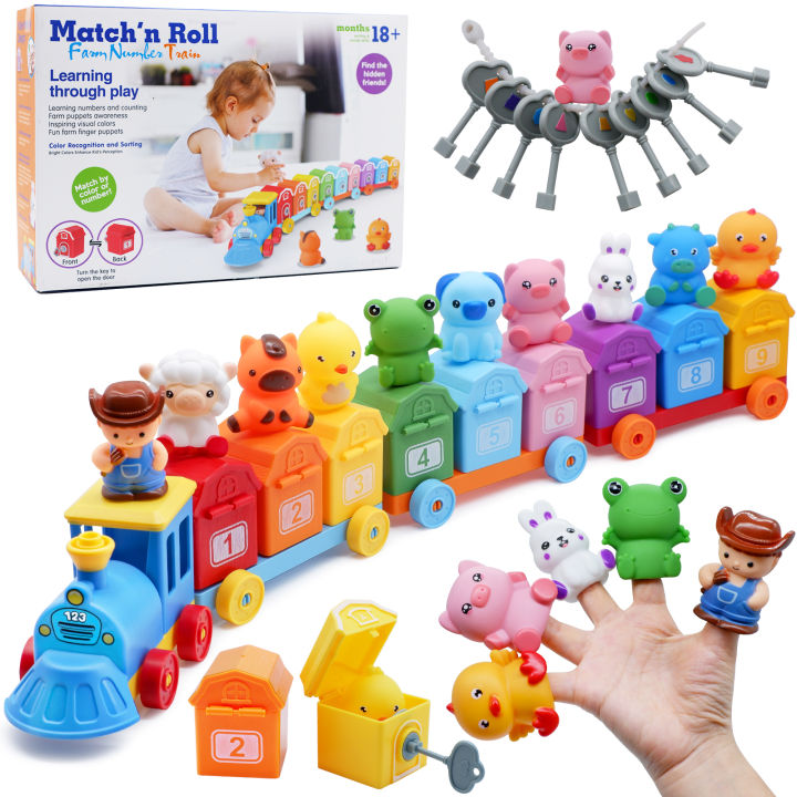 Montessori Farm Train/Surprise Party Set for Toddlers Learning Counting, Matching & Sorting Fine Motor Skills,Preschool Toy