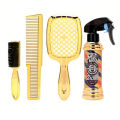 3/4pcs Barber Gold Silver Set Includes Water Spray Men Oil Head Comb  Neck Brush Duster Fade Brush Hair  Professional hair tool. 