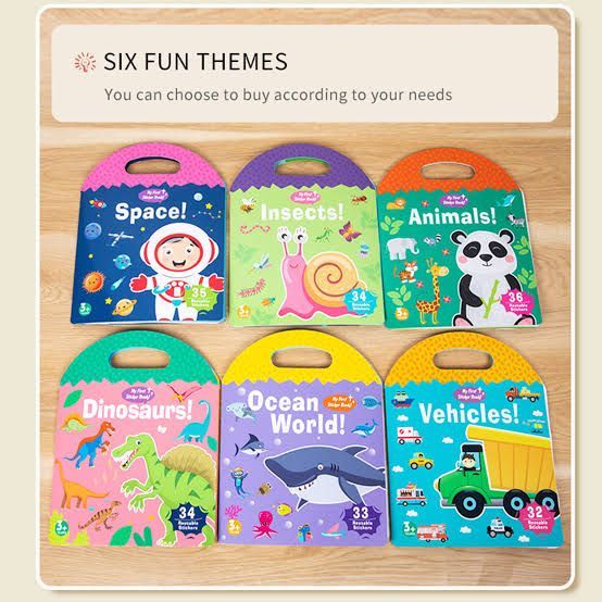Reusable Sticker Book for Kids, Busy Book for Toddlers 1-3, Animal Stickers, Toddler Travel Toys, Jelly Quiet Book 6 Themes Preschool Learning Activities for Toddlers Ages 3-6(Animals)
