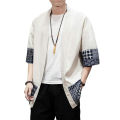 Men's Japanese Kimono Cardigan Loose Cotton Linen 3/4 Sleeve Open Front Casual Summer Shirt Jackets.