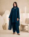 Printex work on Neck and sleeves with farshi shalwar and Chiffon dupata 3 pcs. 