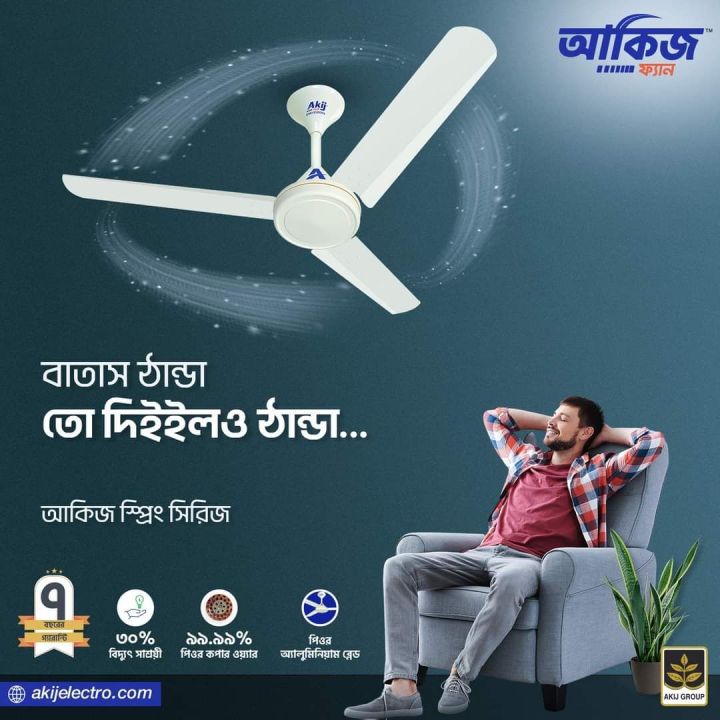 Spring 56 inch Ceiling fan, 320 RPM, 65W, 07 years replacement guaranty ...