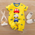 Summer Boys And Girls Cute Cartoon Car Embroidery Cotton Comfortable Casual Short Sleeve Baby Bodysuit. 