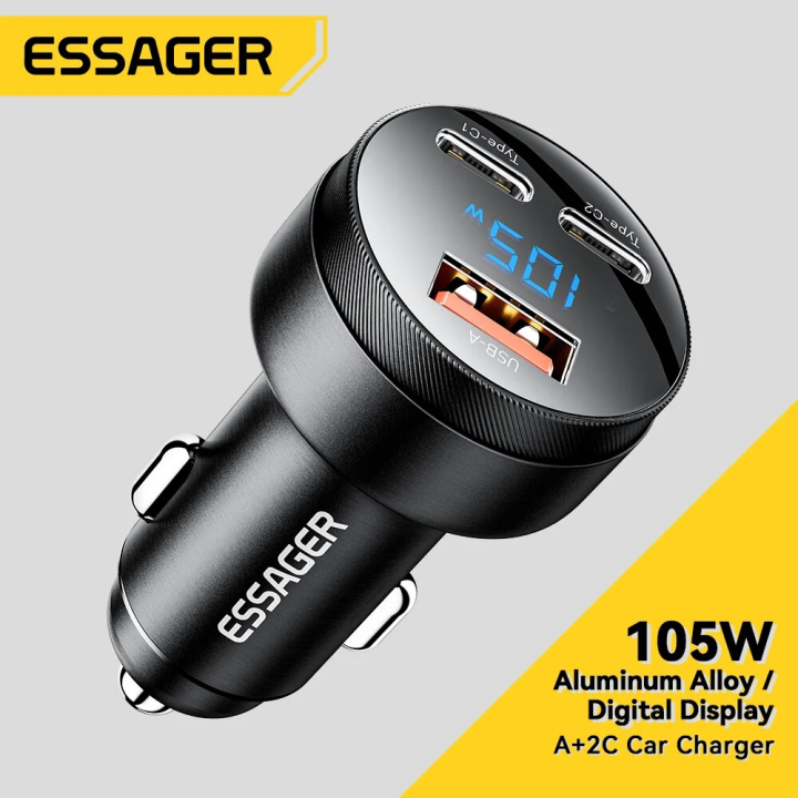 Essager 105W USB Car Charger Quick Charge 4.0 QC4.0 QC3.0 QC SCP PPS PD USB Type C Fast Charging For iPhone 14 15 Phone