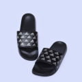 Mens Premium Slide Sandals – Black with Iconic Triple Stripe Logo.