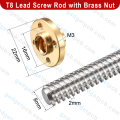 T8 Lead Screw Rod with Brass Nut 350mm 500mm 650mm Length 8mm Screw Rod Rod Diameter Thread, 2mm Pitch Trapezoidal Thread for 3D Printer Stepper Motor CNC Machine Parts.
