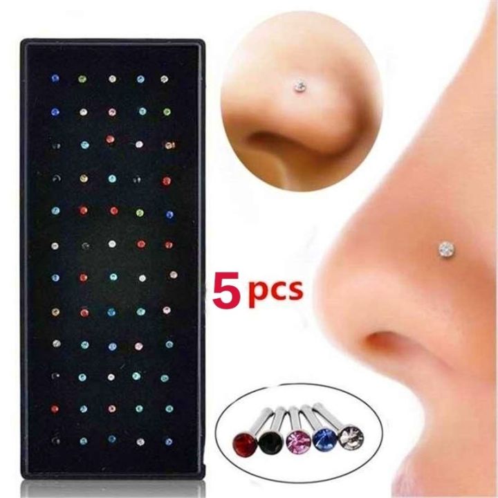 5 PCs Nose Pin Nose Ring for Piercing Direct Nose Pin Single Stone Nose PinNaak ka koka / Naak ki long for women and girls