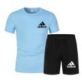 Summer fashion high-quality set men's short sleeved set fashion casual shorts sports set men's T-shirt+shorts two-piece set. 