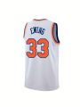 New York  "Ewing 33" Basketball Jersey - White with Orange & Blue Accents  Basketball Fan Jersey Parent-child Outfit. 