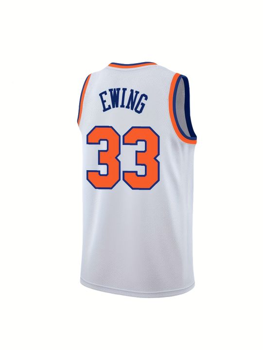 New%20York%20%20"Ewing%2033"%20Basketball%20Jersey%20-%20White%20with%20Orange%20&%20Blue%20Accents%20%20Basketball%20Fan%20Jersey%20Parent-child%20Outfit%20-%20Image%203