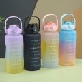 3Pcs/Set Large Capacity Water Bottle Set,Portable Plastic Frosted Gradient Color Water Bottle With Time Marker And Hanging Rope. 